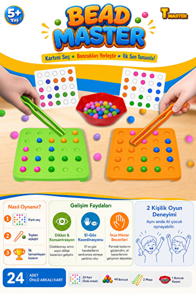 Tmaster Bead Master Eğitici Boncuk Yerleştirme Oyunu | 24 Görev Kartı | 5+ Yaş