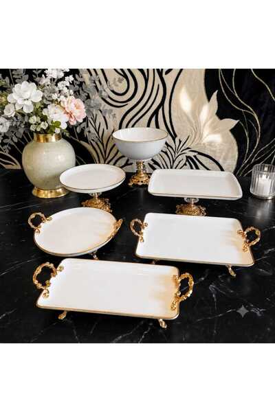Buldem 6 Piece Gold Footed Luxury Porcelain Presentation and Serving Set | Re...