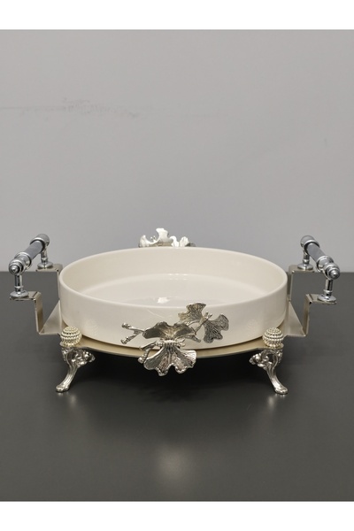 PARILTI HOME COLLECTİON وعاء فرن فاخر مقطوع بالليزر خصيصًا مع تفاصيل فضية مزخرفة