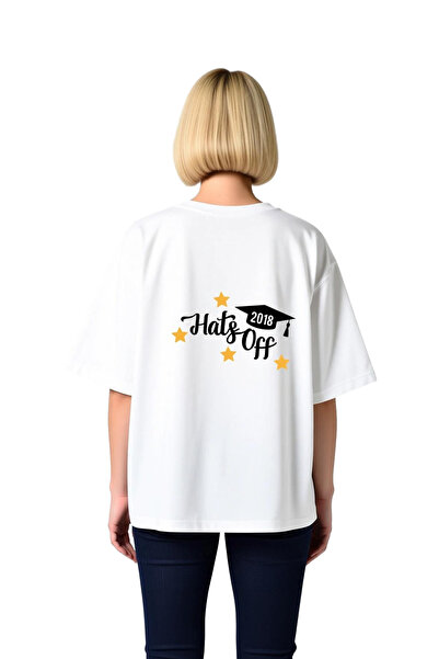 PayBuy Women's Oversize Graduation Themed Printed T-Shirt Hat Greeting Star P...