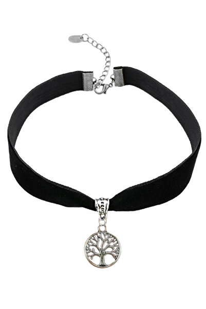 VeeShop Colier choker din catifea neagra, cu medalion Copacul Vietii