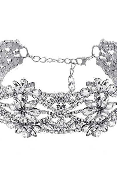 VeeShop Choker lat luxury, flori din cristale rotunde, patrate si picaturi - ...