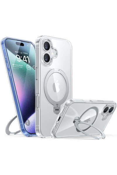 TORRAS Husă pentru iPhone 16 Plus, Seria Ostand Spin MagSafe, transparentă - ...