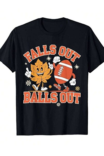 NOURAM Men'S Vintage Graphic Falls Balls Out Retro Football Game Day Tee Blac...