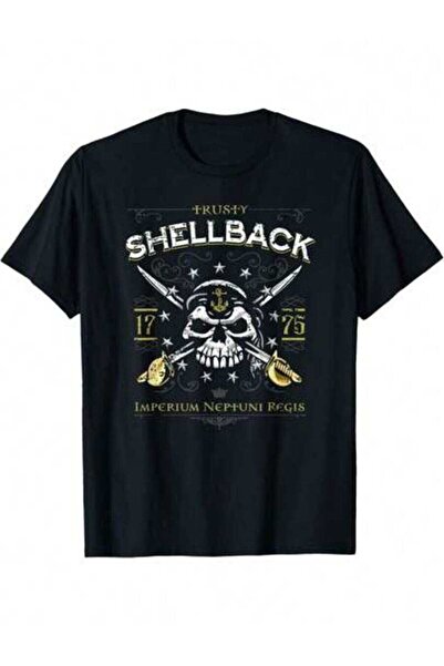 29CUN Men'S Shellback And Cross Bone T-Shirt-Navy Style, 100% Cotton Casual W...