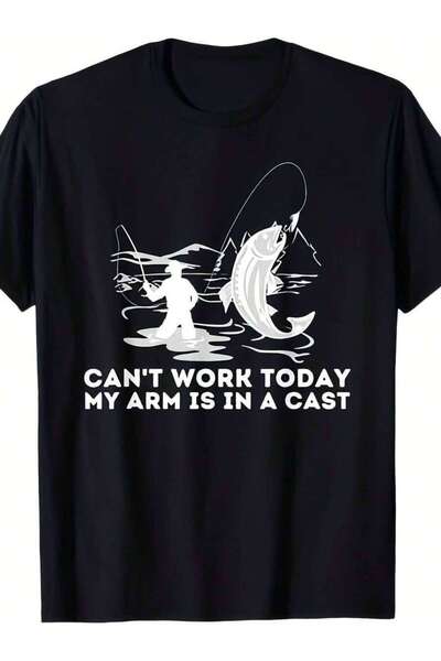 NOURAM Men's Funny Fly Fishing-Shirt I Can'go To Work Today Because My Arm Is...