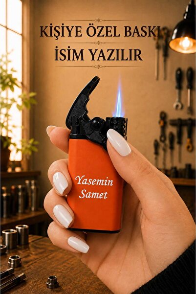 TrendÜrünlerim Kişiye Özel İsim Baskılı Gazlı Çakmak Mandallı Rüzgar Dayanıkl...