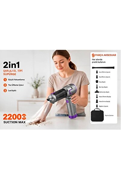 KOCH TECH Şarjlı 2’si 1 Arada Kablosuz El Süpürgesi ve Hava Üfleme Cihazı 220...