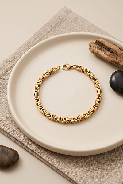 Mega Bazaar 316L Steel Gold Color King Chain Model Men's Bracelet