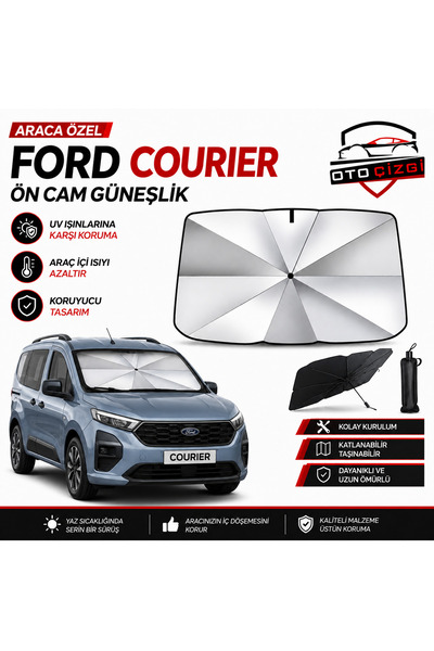 Oto Çizgi Ford Courier Şemsiye Tip Ön Cam Güneşliği Katlanabilir UV Korumalı ...