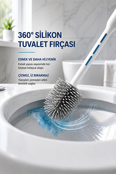 BEYZANA Beyaz Deterjan Hazneli Silikon Uçlu Tuvalet Fırçası Klozet Temizleme Fırçası