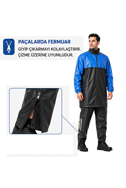go out Kurye Motorcu Yağmurluk UZUN CEKET %100 Su Geçirmez Alt Üst Takım Yağmurluk Fermuarlı Paça Güçlendirilmiş Omuz Bölgesi