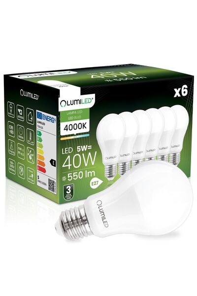 Lumiled 6x Bec LED E27 A60 5W = 40W 550lm 4000K Neutru 260 °