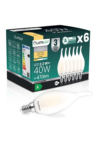 Lumiled 6x Bec LED E14 tip lumânare BA35 2.2W 470lm = 40W 2700K Cald 360 °   ...