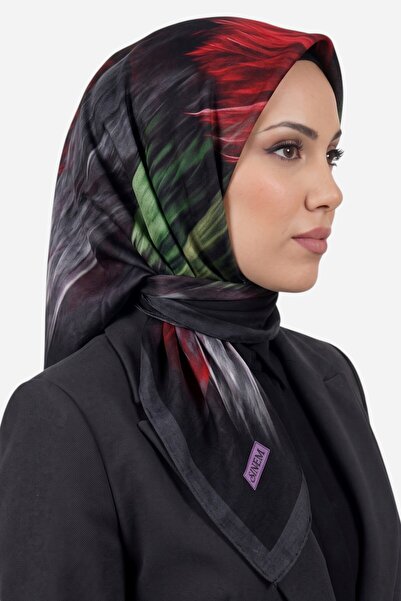 hadiora Women's Gray Red Brush Pattern Ready-To-Wear Cotton Muslin Hijab