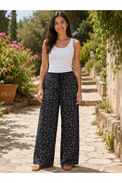 Derya Kurşun Wide Leg Pants with Elastic Waist 025-019