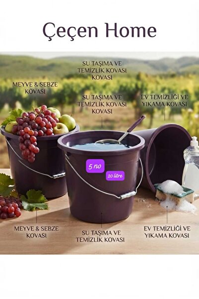 ÇEÇEN HOME Kapaksız Çok Amaçlı Plastik Kova 5 No 15Litre - Meyve Sebze, Su Ta...