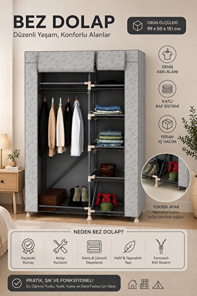 Perilla 63005 Porty Bez Gardırop 99x50x151 cm – Raflı ve Askılı Kumaş Elbise ...