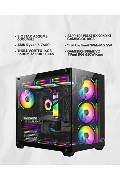 OEM Rx 9060 Xt 16GB Gaming Pc | Ryzen 5 7600 | 16GB Ddr5 | 1tb Gen4 Nvme SSD ...