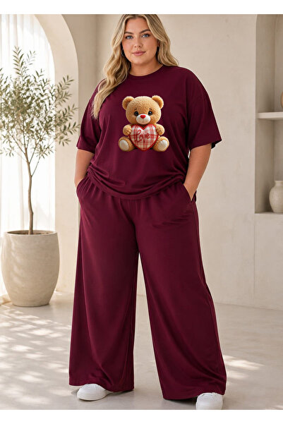 Pink Sky Women's Plus Size Premium Oversize Cotton 2-Piece Tracksuit Set Casu...