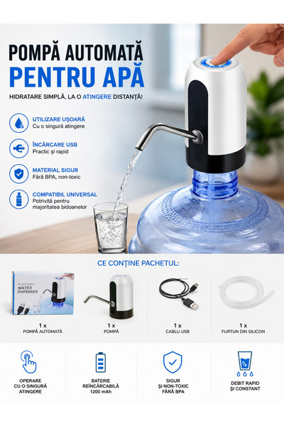 Generic Brand Pompa Automată – Dozator Electric USB pentru Bidoane 5-20L
