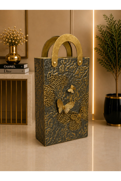 Hinora Luxurious Butterfly Figured Decorative Metal Vase Gold Antique Living ...
