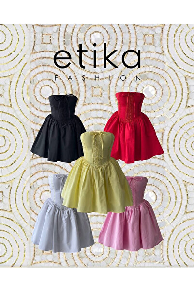 Clothes Fast Γυναικείο Μαύρο Στράπλες Μίνι Φόρεμα με Φιόγκο και Δαντέλα με Λε...