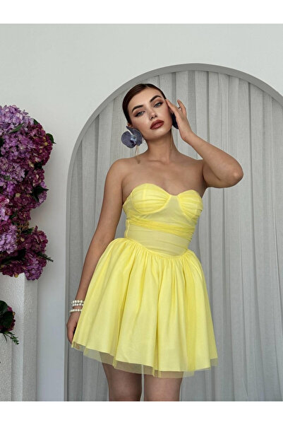 Moda Days Rochie mini Sari pentru femei, fără bretele, cu decolteu în formă d...