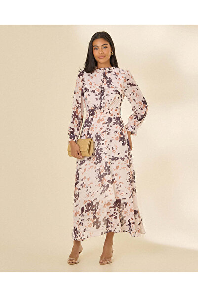 REDTAG Women Pink Printed Belted Long Sleeve Dress