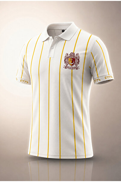 Oxledo Lion Logo Polo Collar Men's T-Shirt & Jersey White Yellow