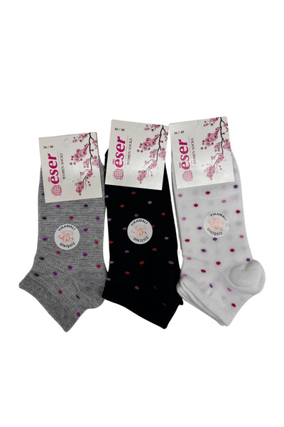 Eser Çorap 6 Pairs of Women's Cotton Bootie Socks Large Polka Dot Patterned B...