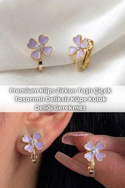 Elifsu Jewelry Premium Clip Earrings with Zircon Stone Flower Design, No Pier...