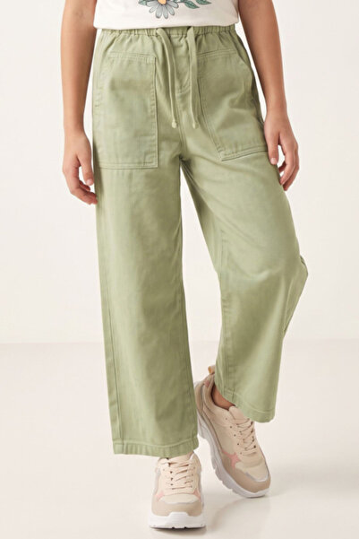 R&B Solid Wide Leg Pants with Drawstring Waist
