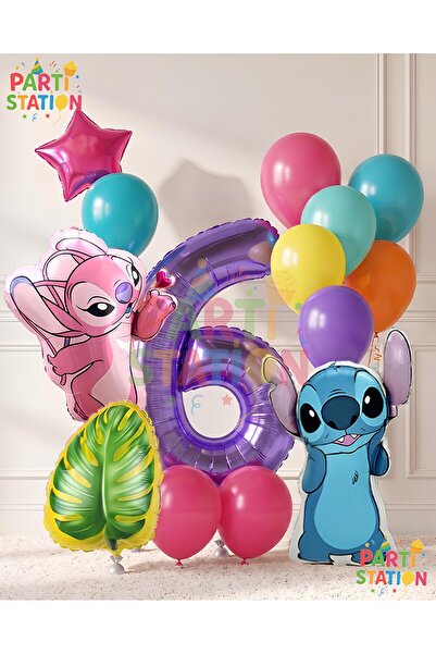 Parti Station Lilo Stitc Balloon and Angel Balloon 6 Years Old 14 Piece Birth...