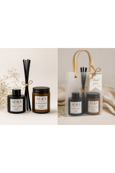 OEM Set cadou Story Aura – Parfum ambiental Velvet Amber 100 ml și Lumânare C...