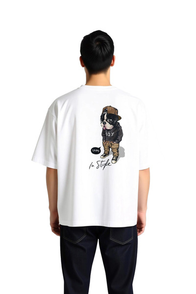 PayBuy Men's Oversize T-Shirt 100% Cotton Retro Dog Print Relaxed Fit Casual ...