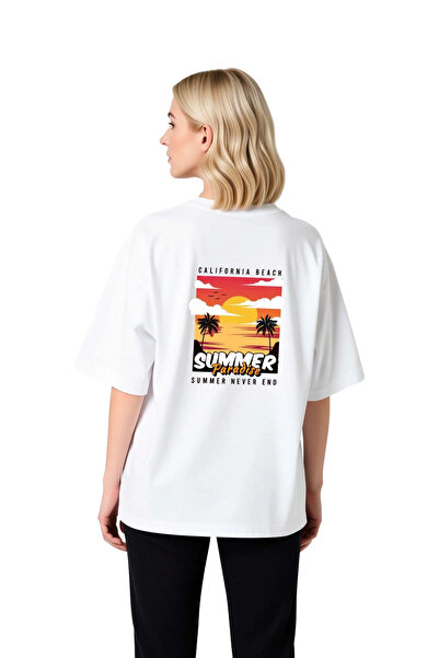 PayBuy Women's Oversize Printed T-Shirt California Beach Sunset Palm Pattern ...