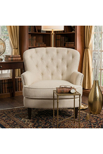 homejoyz Linen and Oak Wood Chair-Oakley-86X60X85 Cm-Beige