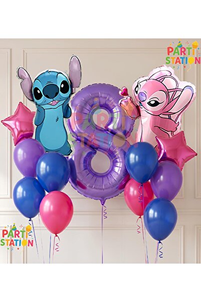 Parti Station Lilo Stitc Balloon and Angel Balloon 8 Years Old 13 Piece Purpl...