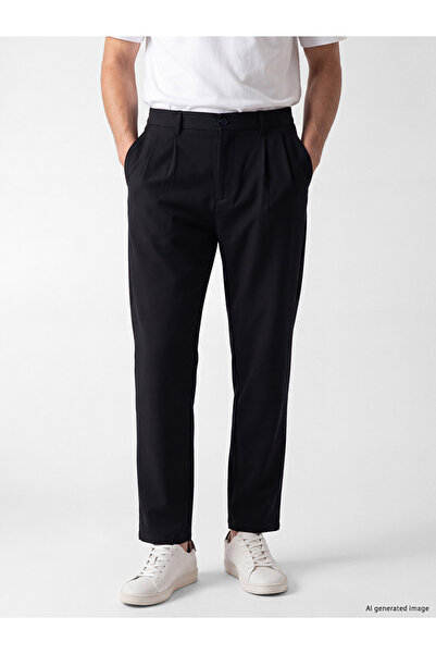 LC Waikiki Lcw Vision Navy Blue Relax Fit Gabardine Men's Pleated Trousers