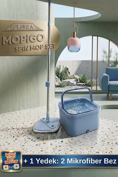 AHİR TİCARET Mopigo Spin Kare Döner Başlıklı Islak Kuru Temizlik Mop Seti (1 ...