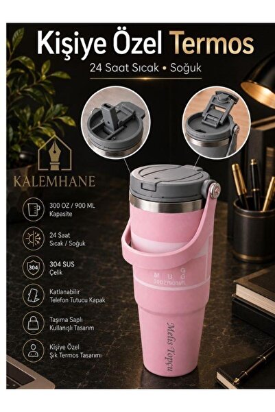 kalemhane Kişiye Özel Termos – 900 ML 24 Saate Kadar Sıcak ve Soğuk Tutma (PE...