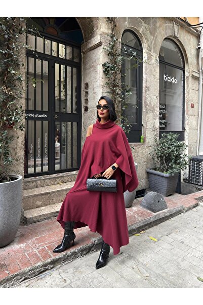 Clothes Fast Women's Burgundy - Bordo Bottom - Top Set Knitwear Set Shawl Col...