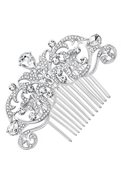 VeeShop Гребен за кок, бароков булчински модел, с цветя и бели кристали
