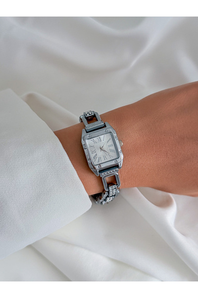 Silver Taşlı Zincir Kol Saati | Zarif Minimal Zincir