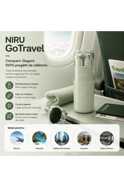 Niru Set igiena calatorie compact GoTravel™ - kit voiaj, flacoane reutilizabile cosmetice