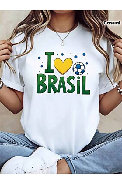NOURAM ملابس صيفية للنساء، تي شيرت كلاسيكي مضحك بطبعة I Love Brasil، فضفاض وق...