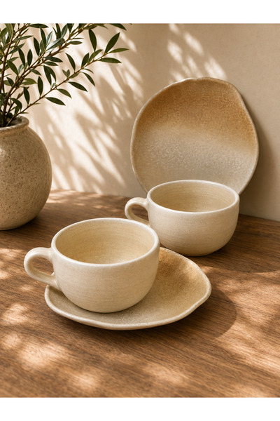 Choice Mirage Ripple Coffee Cup 205 cc Sahara Tone Oval Plate 15 cm 4 parça