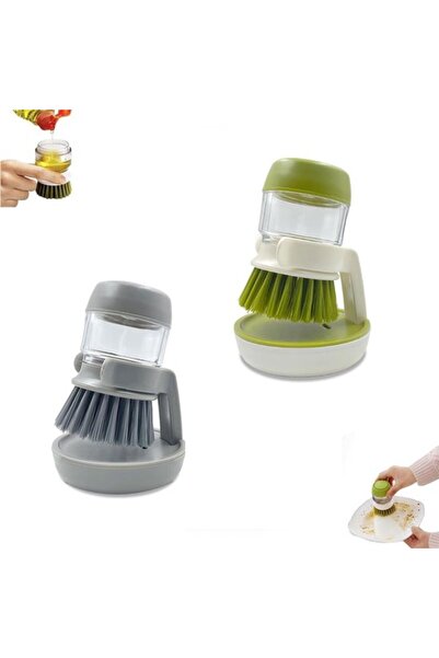 STARSTAR Two-piece dishwashing brush set with stand, gray-green