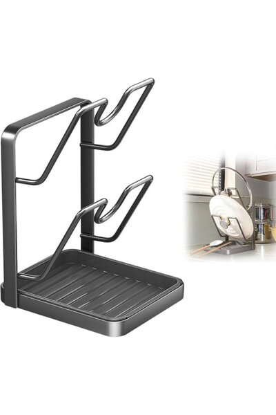 STARSTAR Kitchen storage rack, drainer, pot lid rack, double-layer gray